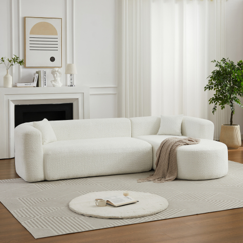 [Video]109.4" Modular Sectional Sofa Luxury Modern Curved Back Sofa,Chenille fabric two throw pillows,Minimalist Comfortable L-Shape Boneless Cloud Couch for Living Room Apartment (Right Chaise beige) - Foam - 3 Seat
