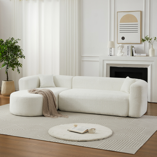 [Video]109.4" Modular Sectional Sofa Luxury Modern Curved Back Sofa,Chenille fabric two throw pillows,Minimalist Comfortable L-Shape Boneless Cloud Couch for Living Room Apartment (Left Chaise, Beige) - Foam - 3 Seat