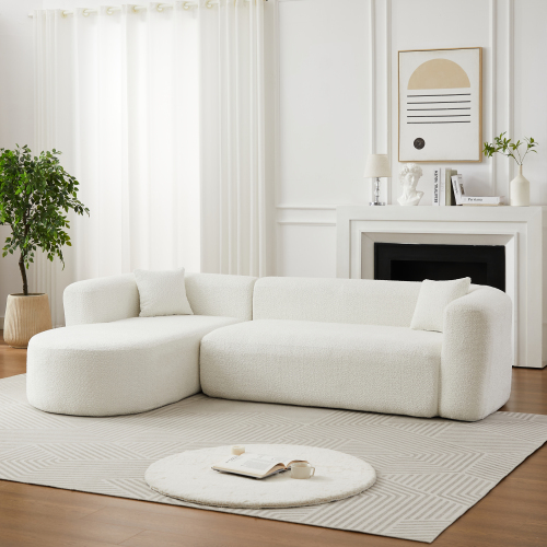 [Video]109.4" Modular Sectional Sofa Luxury Modern Curved Back Sofa,Chenille fabric two throw pillows,Minimalist Comfortable L-Shape Boneless Cloud Couch (Left Chaise beige) old sku: W3505S00051 - Fabric,Foam+Spring - Foam - 3 Seat
