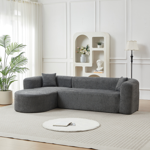 [Video]109.4" Modular Sectional Sofa Luxury Modern Curved Back Sofa,Chenille fabric two throw pillows,Minimalist Comfortable L-Shape Boneless Cloud Couch for Living Room Apartment (Left Chaise, Gray) - Fabric,Foam+Spring - Foam - 3 Seat