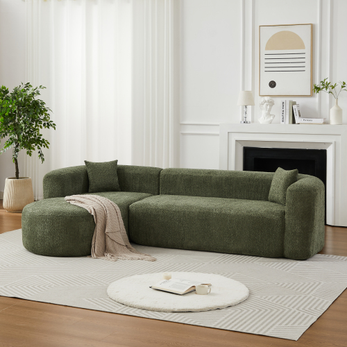 [Video]109.4" Modular Sectional Sofa Luxury Modern Curved Back Sofa,Chenille fabric two throw pillows,Minimalist Comfortable L-Shape Boneless Cloud Couch (Left Chaise green) old sku: W3505S00052 - Fabric,Foam+Spring - Foam - 3 Seat