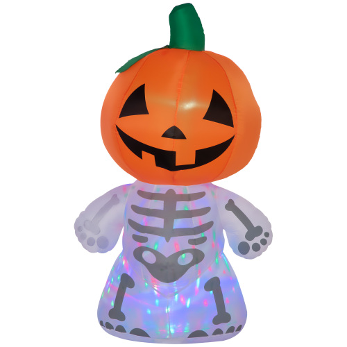 6ft Halloween Inflatables Outdoor Decorations, Smiling Skeleton Ghost with Pumpkin Head, Blow Up LED Yard Decor for Garden, Lawn, Party, Holiday, Waterproof - Orange - Polyester - 6-ft