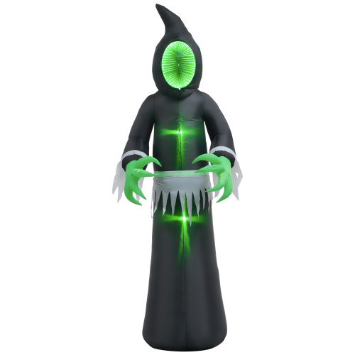 HOMCOM 8ft Inflatable Halloween Decoration Mirror Face Ghost, Blow Up Outdoor LED Yard Display, Waterproof - Black - Polyester - 8-ft