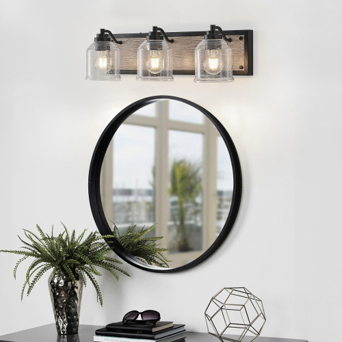 23-Inch Black Iron Farmhouse Vanity Light, 3-Light Wall Sconce