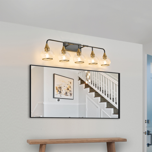 30.9-Inch Black and Gold Iron 5-Light Modern Vanity Wall Sconce