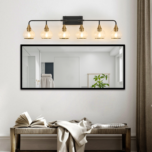 48-Inch Modern 6-Light Iron Vanity Sconce in Black and Gold