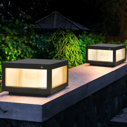 12-Inch Black Aluminum Solar-Powered LED Post Cap Light, 2-Pack