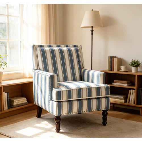 Vintage Blue-and-White Striped Cotton Accent Chair, 27.17-Inch