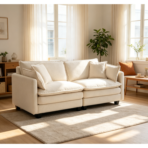 Antique White 77.95-Inch Chenille 2-Seat Modular Sectional Sofa