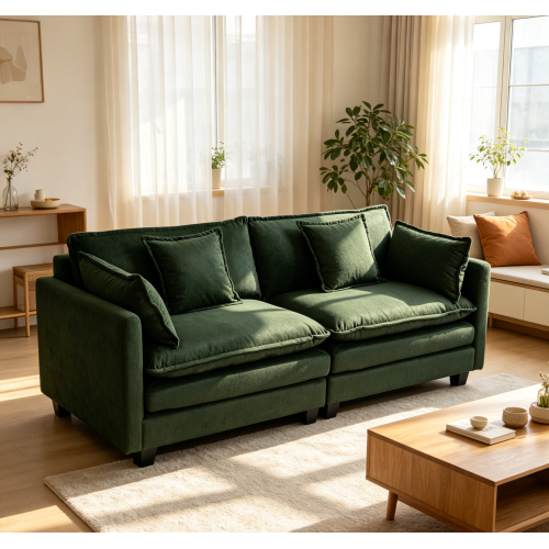 Antique Green 77.95-Inch Chenille 2-Seat Modular Sectional Sofa