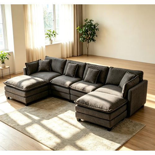 Antique Grey 4-Seat Chenille Modular Sectional Sofa with Chaise Lounge