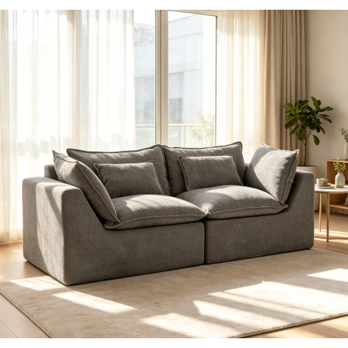 74.8-Inch Antique Grey Waffle Fabric 2-Seat Modular Cloud Sofa