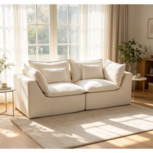 74.8-Inch Ancient White Cotton Fabric 2-Seat Modular Cloud Sofa