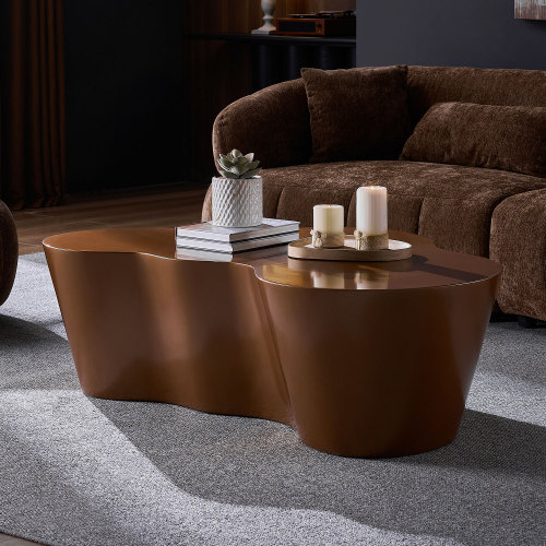 50-Inch Brown Fiberglass Sculptural Mid-Century Modern Coffee Table