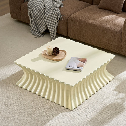 35.43-Inch Beige Fiberglass Square Coffee Table, No Assembly
