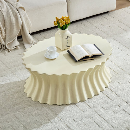 35.04-Inch Beige Oval Fiberglass Coffee Table for Living Spaces