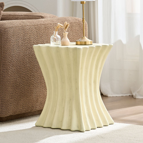 Vintage Beige Fiberglass Square Side Table, 15.16-Inch Size
