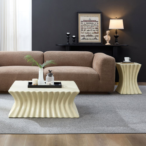 Beige Fiberglass Square Coffee Table Set, Size Not Specified