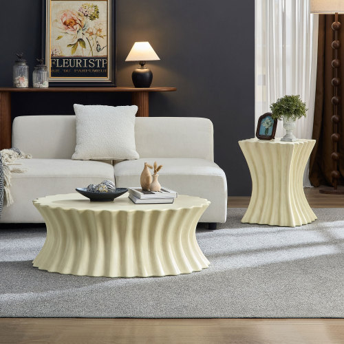 Beige Fiberglass Square Coffee Table Set, 35.04 in. and 15.16 in.