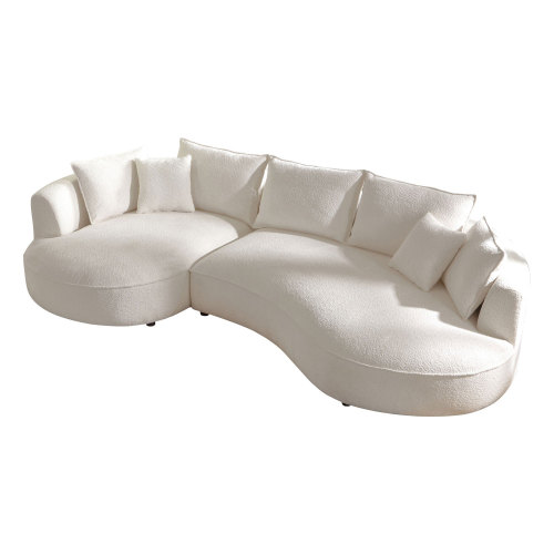 Sculptural Curved 5-Seat Beige Boucle Sofa for Modern Living