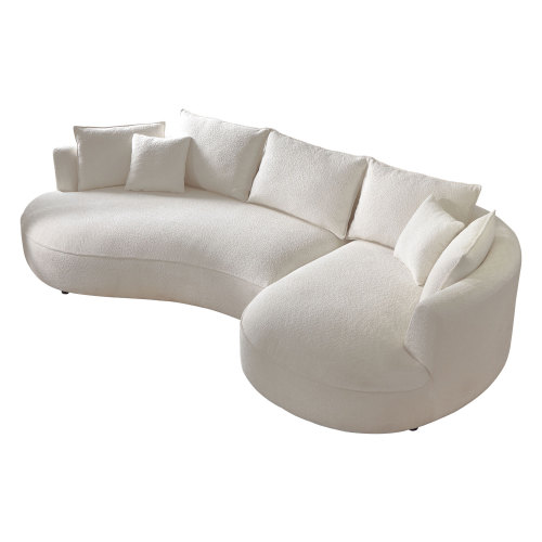 Beige Boucle Curved 5-Seat Sofa for Mid-Century Living Rooms