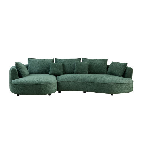 Green Boucle 5-Seat Curved Sectional Sofa with Left-Facing Chaise