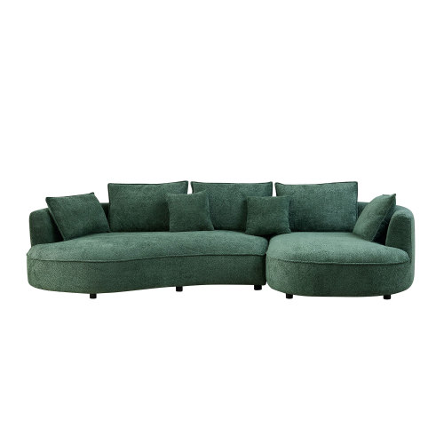 Green Boucle 5-Seat Curved Sectional Sofa with Right-Facing Chaise