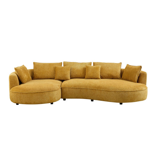 Yellow Boucle 5-Seat Curved Sectional Sofa with Left-Facing Chaise