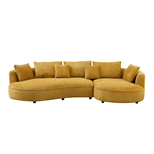 Yellow Boucle 5-Seat Curved Sectional Sofa with Right-Facing Chaise