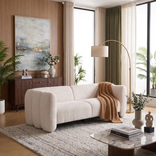 Tonson 83-Inch Beige 3-Seat Boucle Sofa with Wood Wave Design