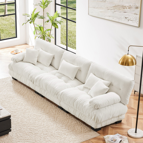 White 3-Seat Modular Sectional Sofa in Chenille with Wood Frame