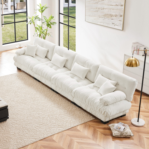 4-Seat Modular Sectional Sofa in White Chenille with Wood Frame