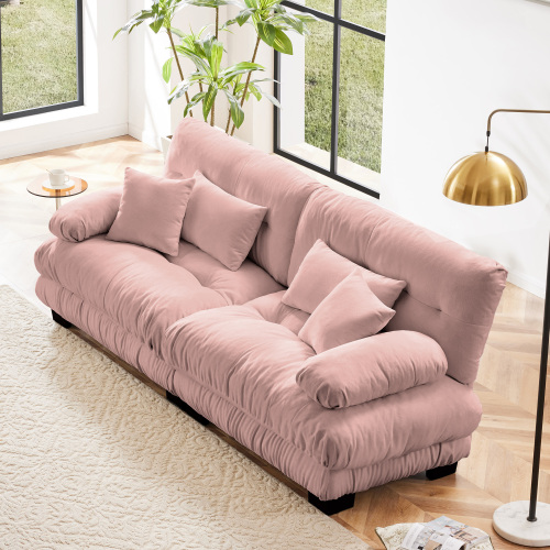 Pink Chenille 2-Seater Cloud Sofa with Lumbar and Throw Pillows