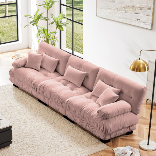 3-Seater Pink Chenille Modular Sectional Sofa with Deep Seats