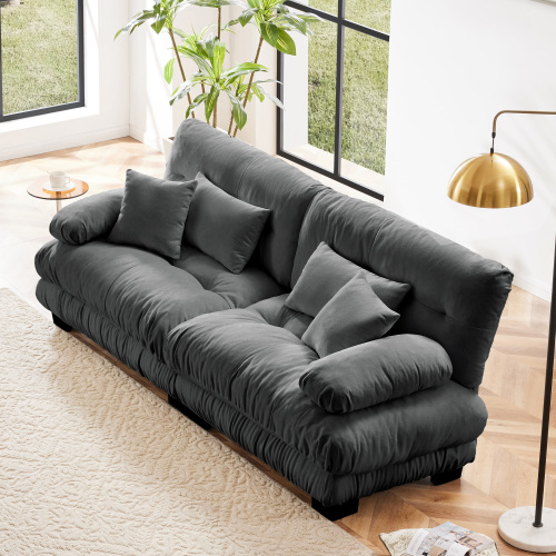 Cloud Couch 2 Seater Sofa for Living Room, Chenille 2 - Seat sofa with 2 Lumbar pillows and 2 throw pillows,Chenille Gray - Wood