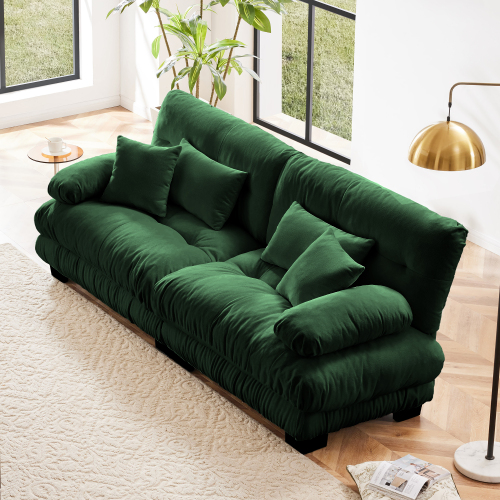 Green Chenille 2-Seat Cloud Sofa with Wood Frame and Pillows