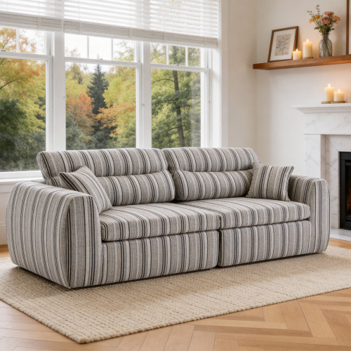 Black and White Chenille 3-Seat Compact Sofa with Foam Filling