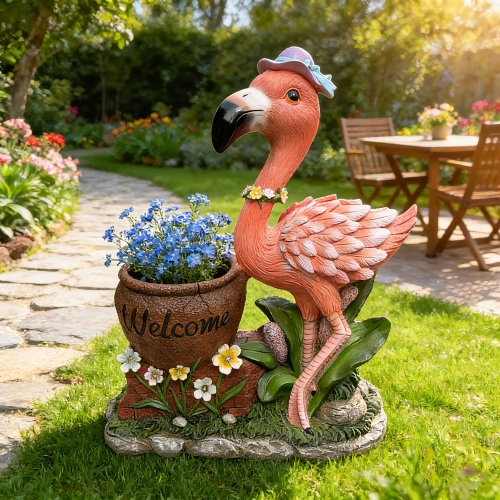 Outdoor Garden Sculpture Flamingo Flower Pot Planter - Unique Yard Statue Decoration, Interesting Law Outdoor Ornament - Pink - Resin - Resin - Pink - Resin - Pink - Resin - Resin - Pink - Resin