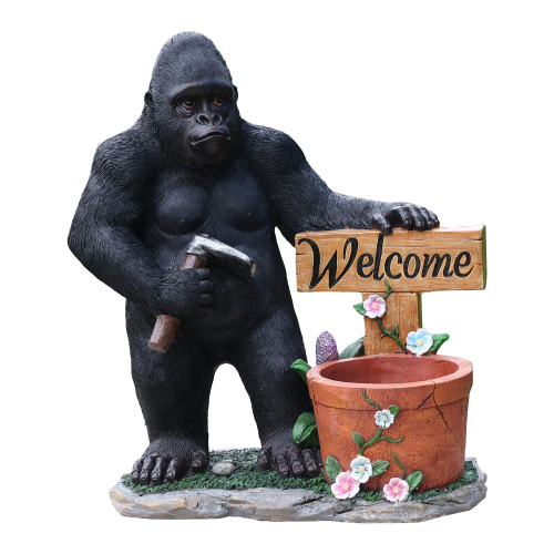 Outdoor Garden Sculpture Chimpanzees Flower Pot Planter - Unique Yard Statue Decoration, Interesting Law Outdoor Ornament - Black - Resin - Resin