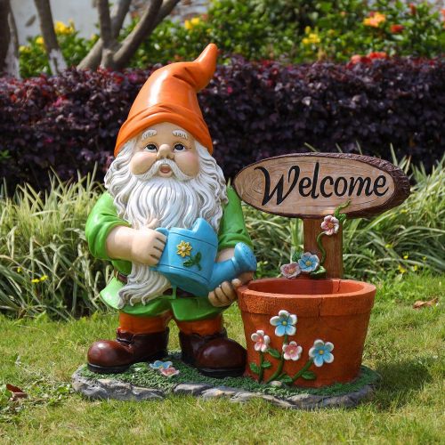 Outdoor Garden Sculpture Gnome Flower Pot Planter - Unique Yard Statue Decoration, Interesting Law Outdoor Ornament - Orange - Resin - Resin - Orange - Not Specified