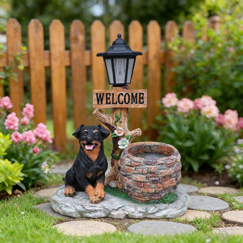 Puppy Dog Solar Planter Outdoor Statue - Brown - Resin