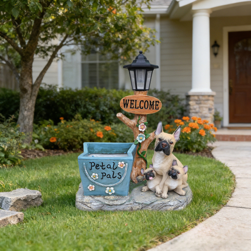 French Bulldog Family Planter Statue - Brown - Resin