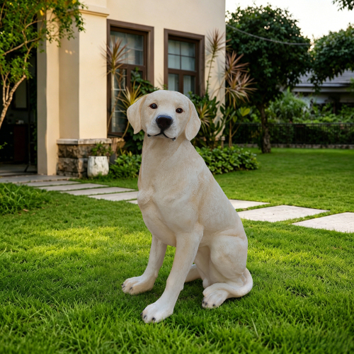 Outdoor Labrador Dog Statue Greeter Garden Decor – Cute Puppy Sculpture for Yard Porch New Year Gift - Yellow+White - Resin - Resin