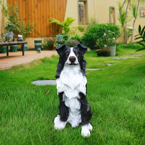 Outdoor Garden Border Collie Dog Statue Greeter Dog Welcome Sign Garden Decor – Cute Puppy Sculpture - Black - Resin - Resin