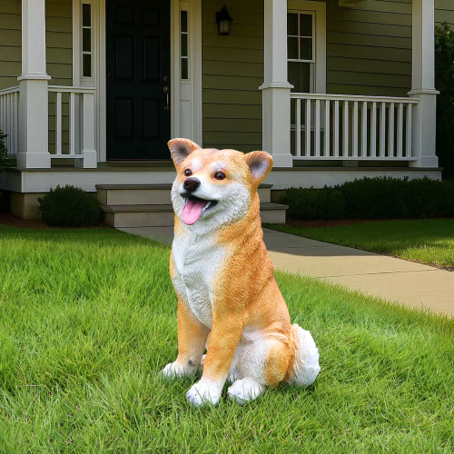 Lifelike Shiba Inu Dog Statue, Realistic Resin Animal Figurine for Indoor Outdoor Garden Lawn Yard Home Decor, Art Craft Gift, Brown+White - Brown+White - Resin - White - Resin