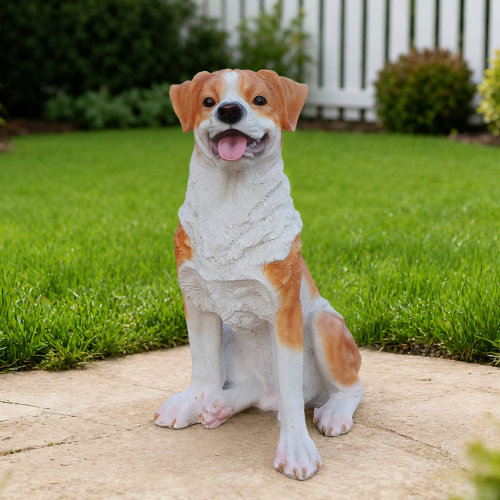 Lifelike Hound Dog Statue, Realistic Resin Animal Figurine for Indoor Outdoor Garden Lawn Yard Home Decor, Art Craft Gift, Brown+White - Brown+White - Resin - White - Resin