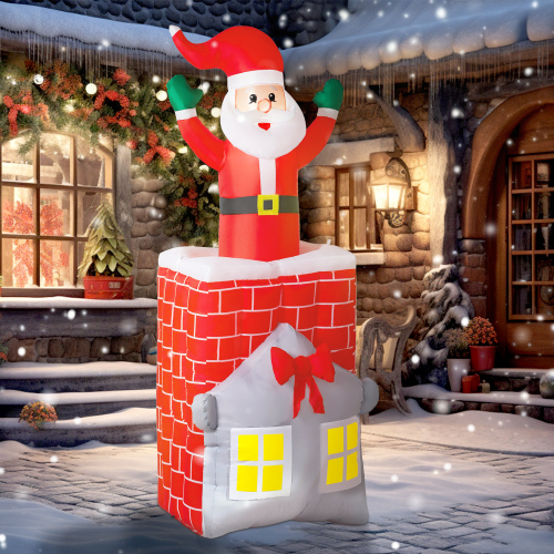 7FT Christmas Inflatable Santa in Chimney Up and Down, Blow Up Decoration with Built-in LED Lights - Multi - Polyester Blend - Not Specified - Multi - 7-ft