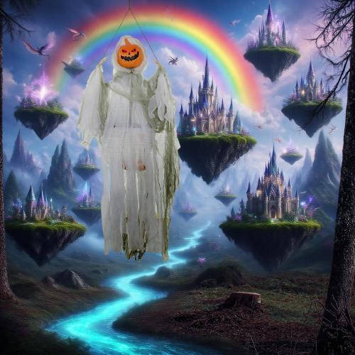 Outdoor Halloween Hanging Pumpkin Ghost w/ Light Up Eyes, Sound Activated Prop w/ Creepy Howling Sounds - Multicolor - Plastic,Polyester,Steel - Not Specified - Multicolor - Not Specified