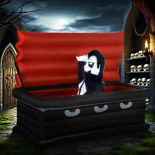 Halloween Inflatables Outdoor Decorations Vampire and Giant Coffin, Blow Up LED Yard Decor, for Garden, Lawn, Party, Holiday - Red+Black - Polyester - Not Specified - Multi - Not Specified