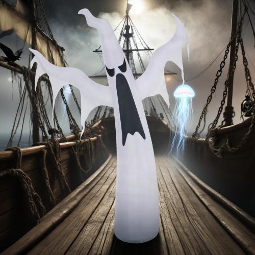 Halloween Inflatables Outdoor Decorations White Ghost, Light Up Blow Up Yard Decor with LED Light and Fan Indoor Outdoor for Garden, Lawn, Party, Holiday - Polyester - Polyester - Not Specified